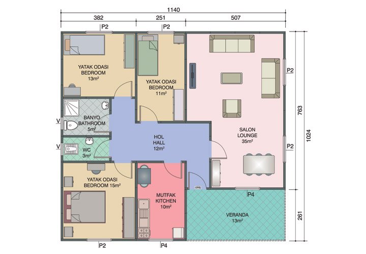 3+1 Tek Katlı Prefabrik Ev 117 m2